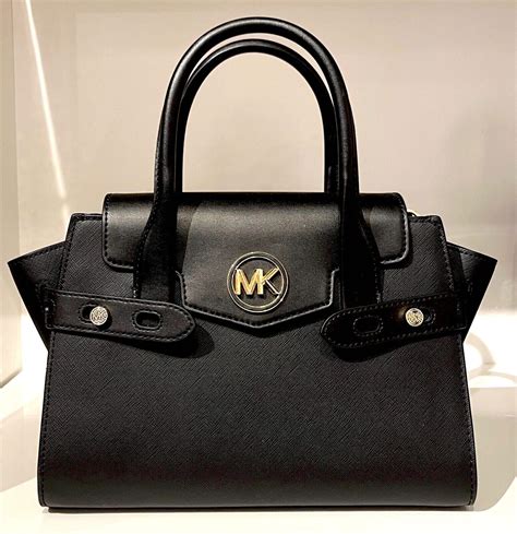 Michael Kors Carmen Black Medium Conv Leather Shoulder Bag 